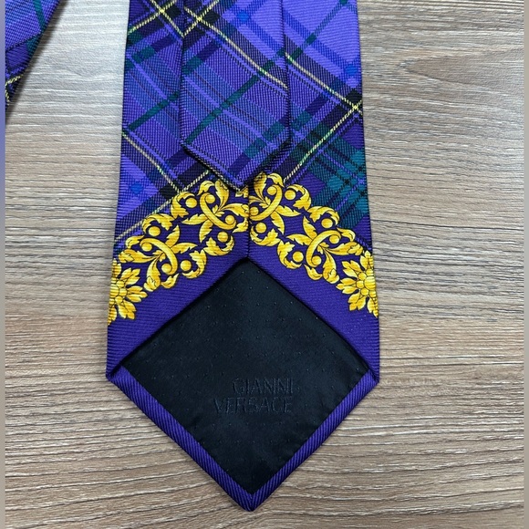 Gianni Versace 100% Silk Tie Medusa Head Baroque Tartan Plaid 57” 3 3/4” - Picture 10 of 11